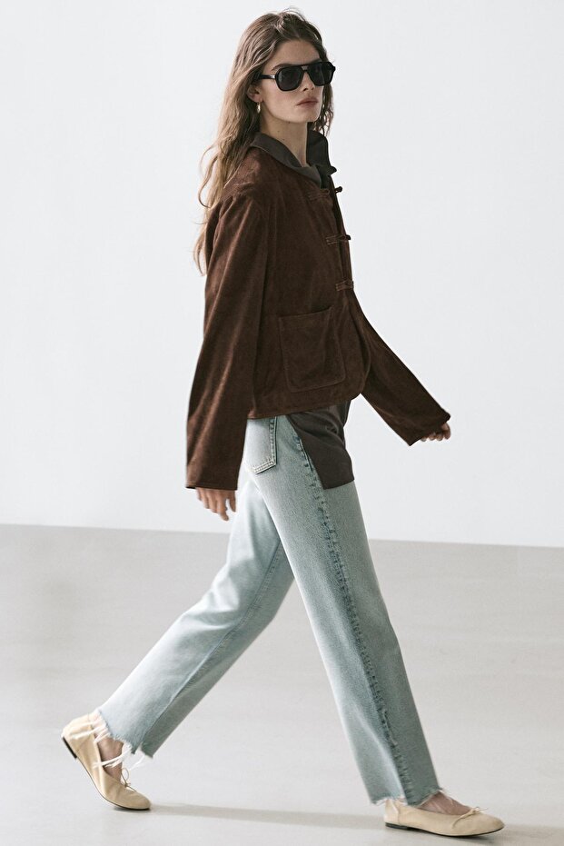 Kısa süet deri ceket - 4