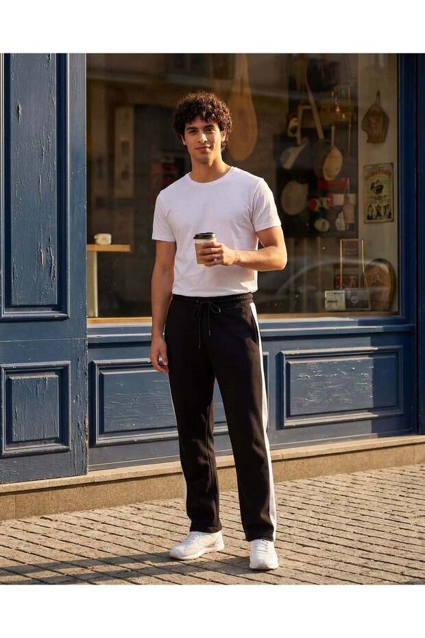 بنطال رياضي رجالي أسود أساسي - 1