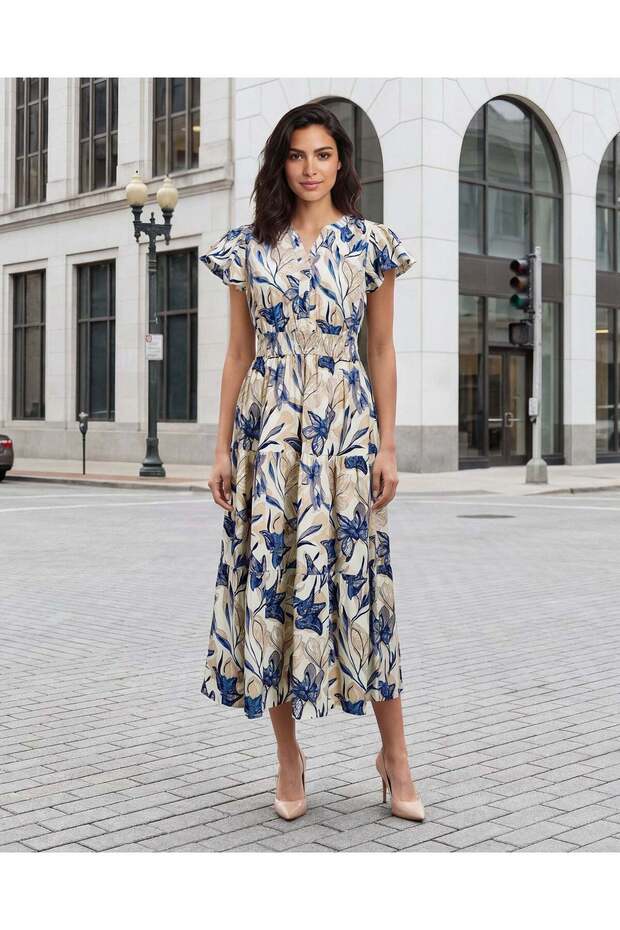 Women Assorted Printed Flared Midi Dress