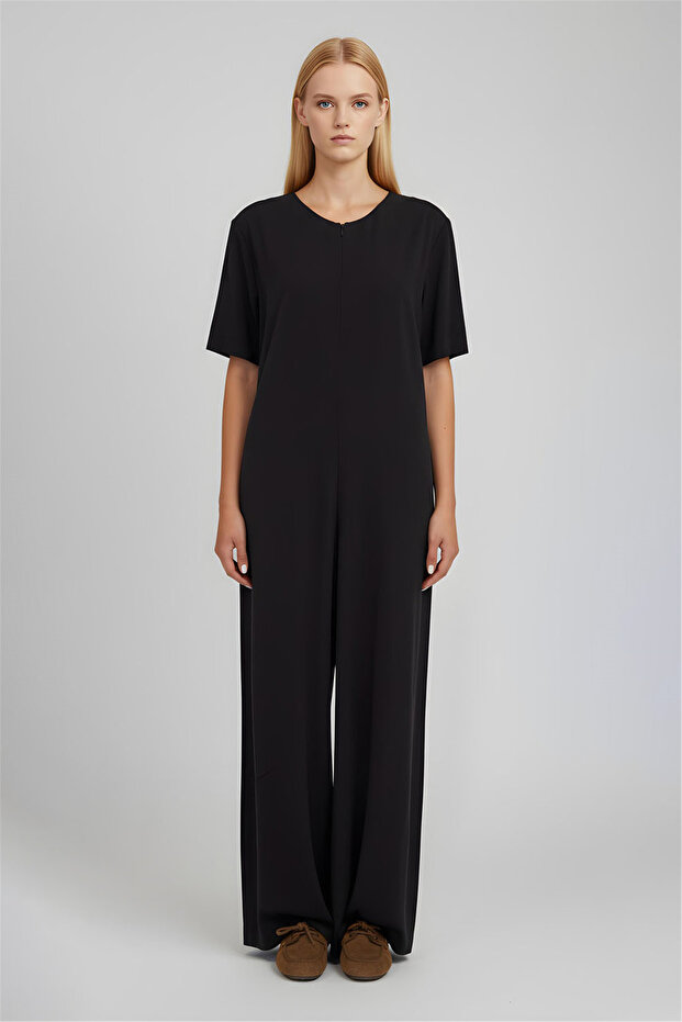 Siyah Geniş Paça Tulum - 1