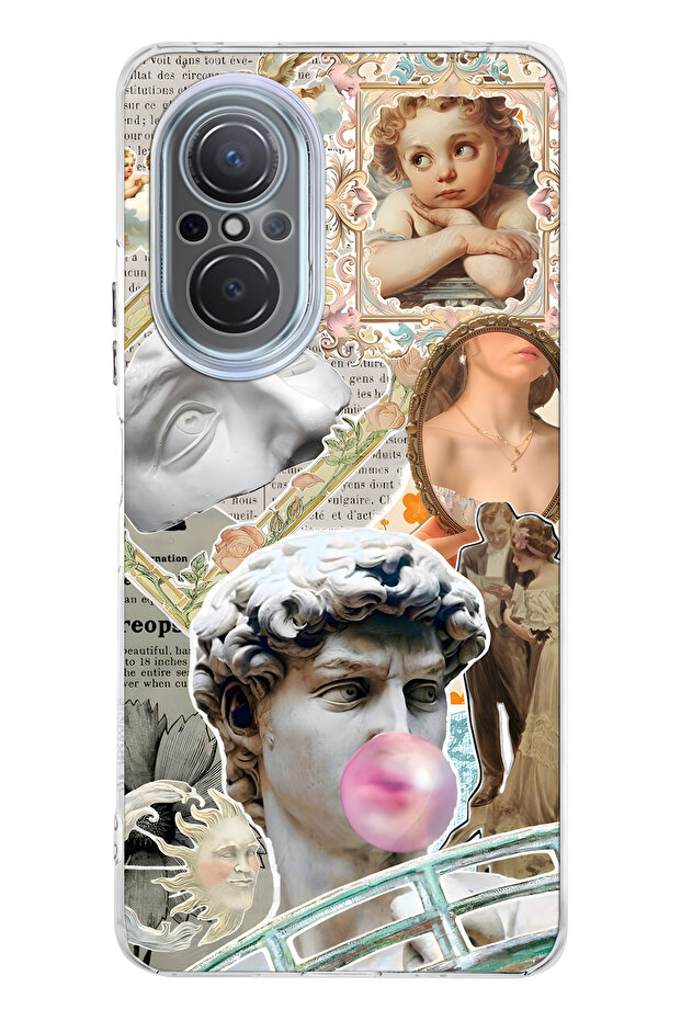 حافظة هاتف شفافة بنمط رينيسانس كولاج متوافقة مع هاتف هواوي نوفا 9 SE - 1