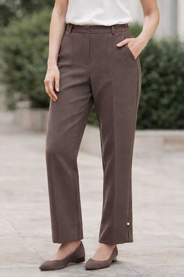 Women's Ankle Length Fabric Trousers 01 Soil