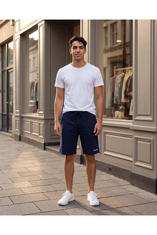 شورت رجالي أزرق داكن قماش إنترلوك - 1