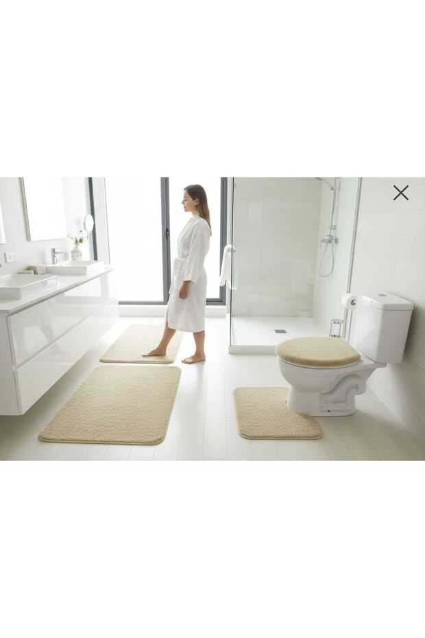 Bathroom Mat 4-Piece Shaggy Mat Set Putra Pink Large Size 60X100 Non-Slip Base