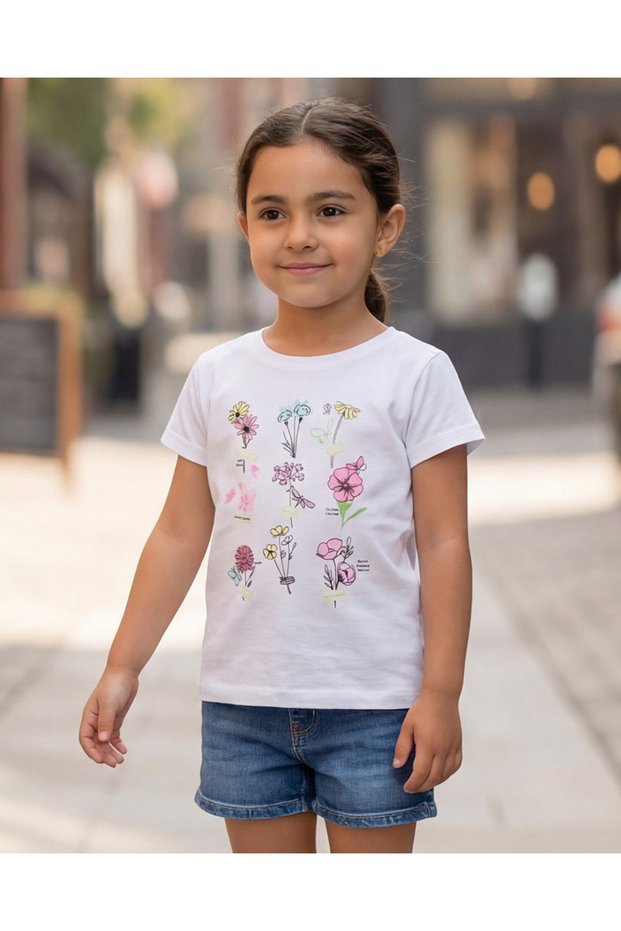 Girls White 3D Mesh Floral Graphic T-Shirt