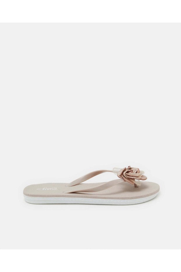 Women Beige Oversize Flower Flip Flops