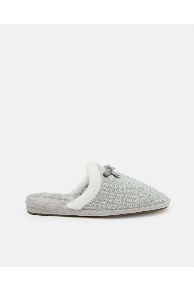 Women Grey Bow Closed Toe Slippers
