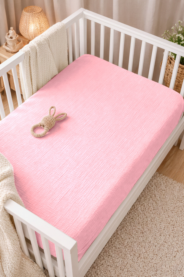 100% Organic Cotton 2 Layer Muslin Elastic Baby Sheet 80X130 cm | Breathable Soft Crib Sheet