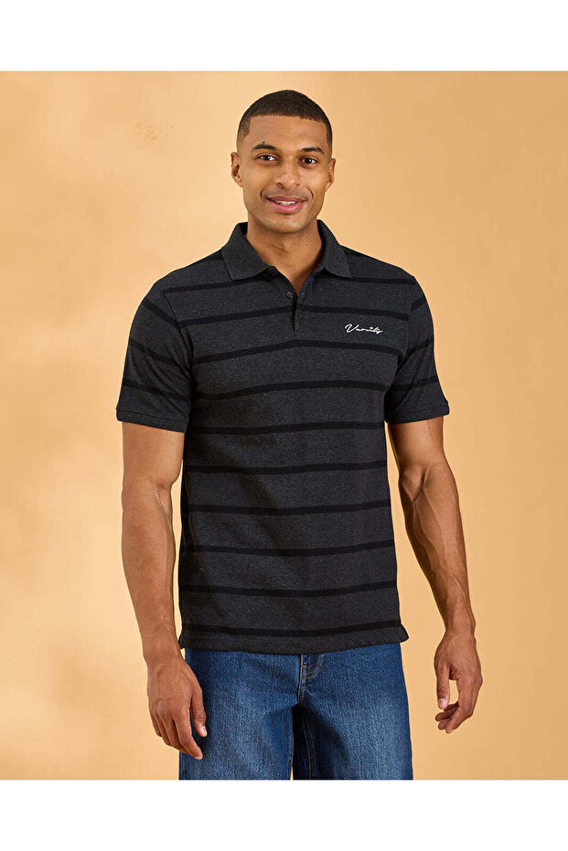 Men Black Jacquard Polo Shirt