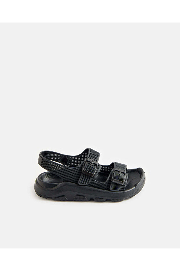 Boys Black Plain Molded Slide With Backstrap Sandals