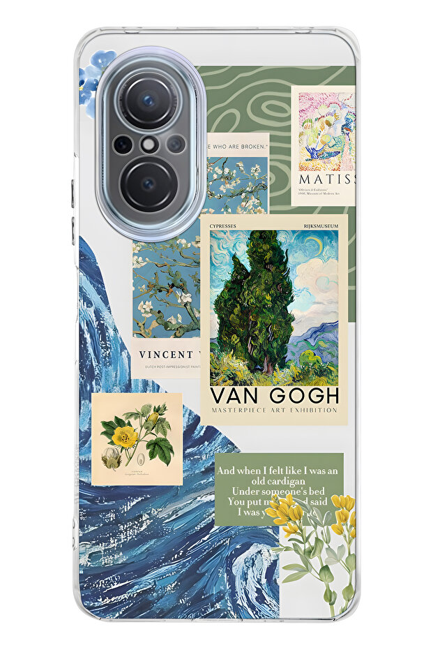 حافظة هاتف شفافة بنمط فان جوخ متوافقة مع هاتف هواوي نوفا 9 SE - 1