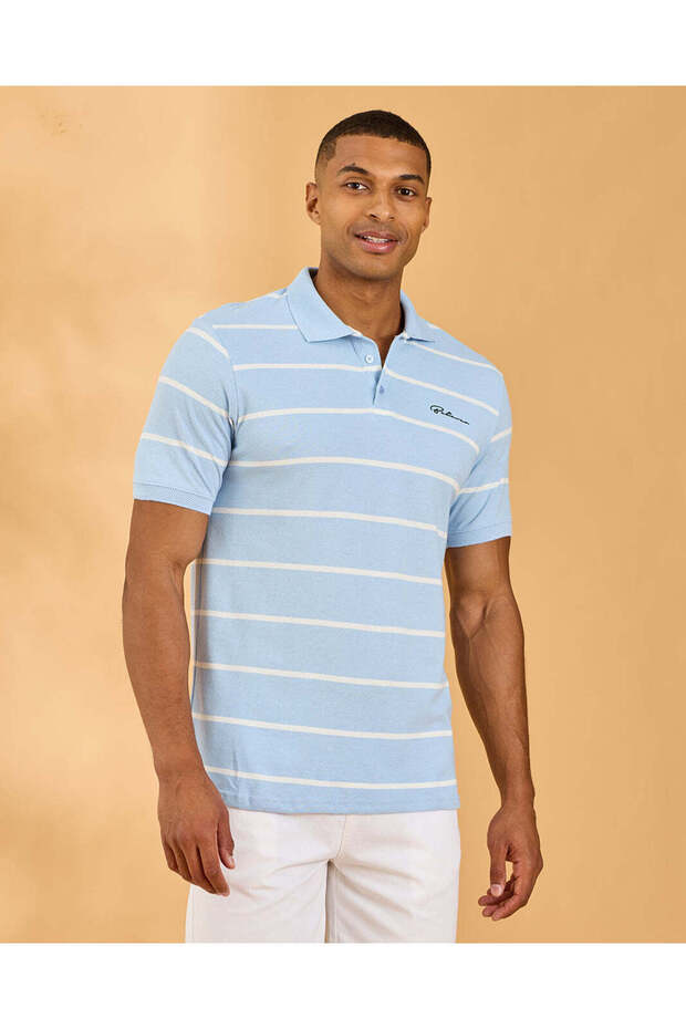 Men Blue Jacquard Polo Shirt