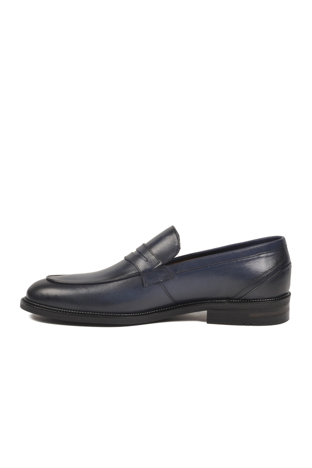 Navy Blue Genuine Leather Men's Casual Shoes 3085 m