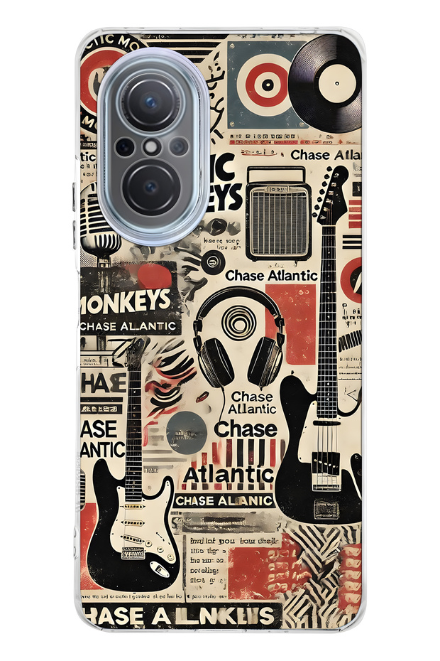 Huawei Nova 9 Se Compatible Music Collage Patterned Transparent Phone Case