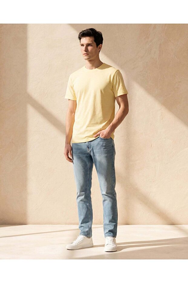 Men Yellow Basic Solid T-Shirt - 2