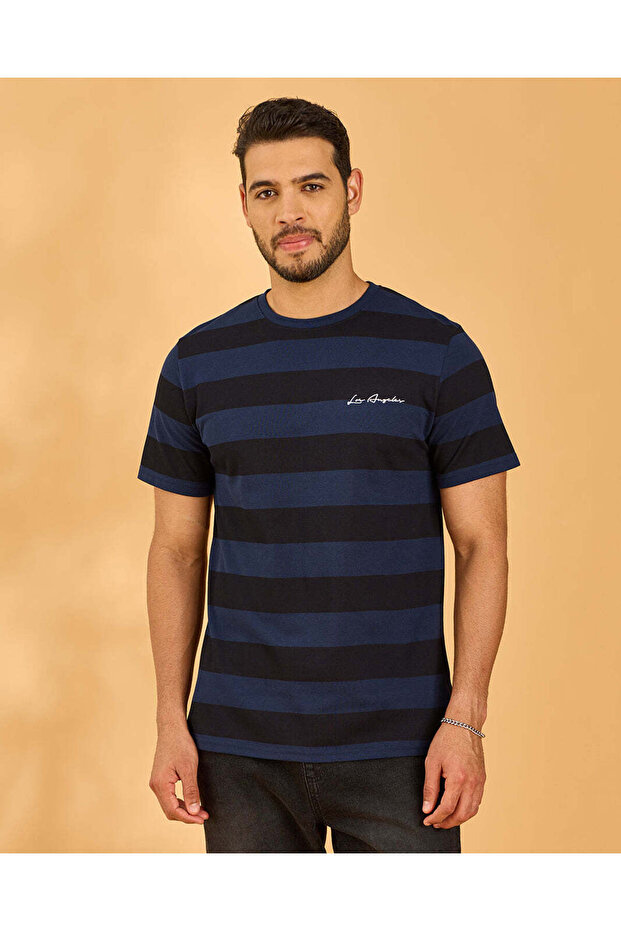 Men Black/Navy Printed T-Shirt