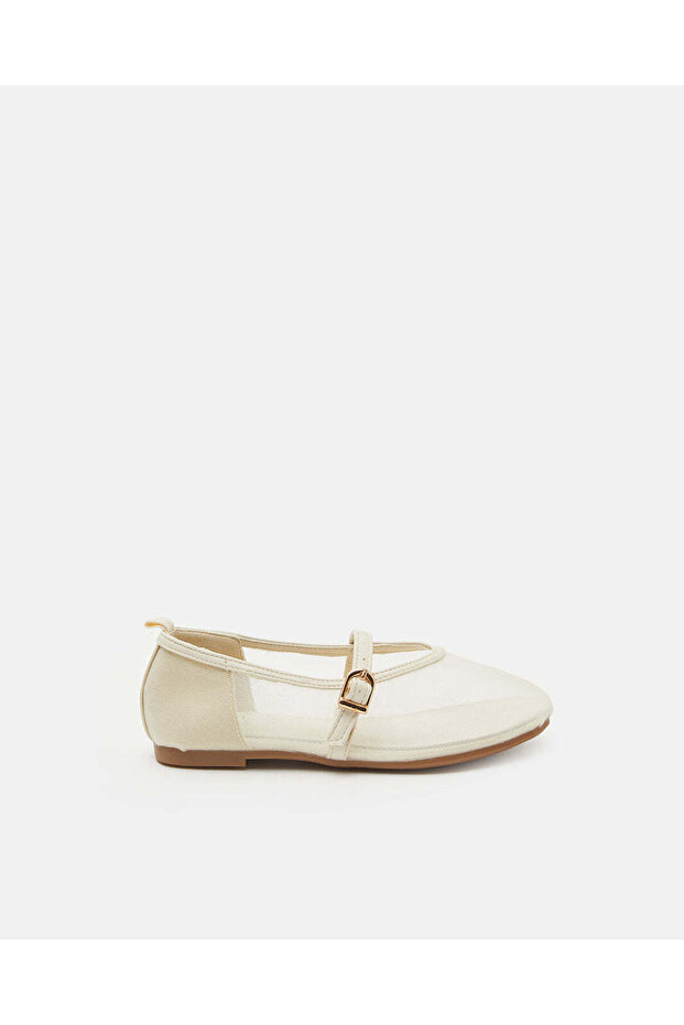 Girls Beige Mesh Ballerinas