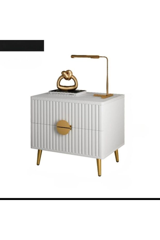 طاولة جانبية للسرير بإطار من الخشب الصلب، سهلة التركيب، لون أبيض - 2