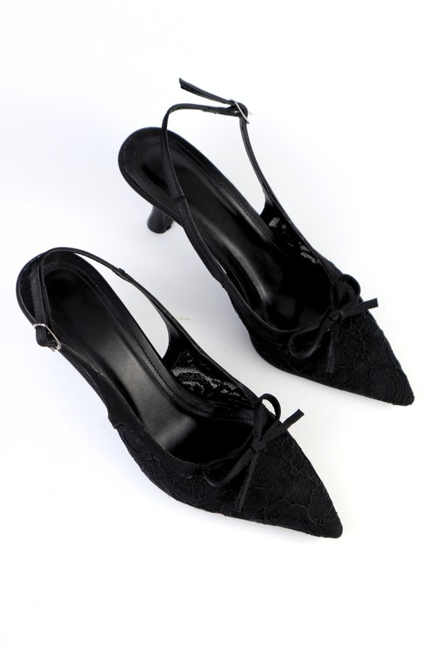 Women's Bow-Tie Lace Evening Dress Heels