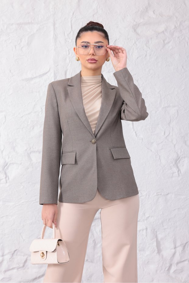 Women's Sand Color Comfort Fit Blazer Jacket - Comfortable Fit