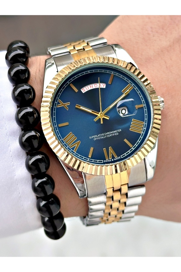 Premium Design Grande Luxury Series Metal Cord Double Calendar Men's Wristwatch-Wristband Gift