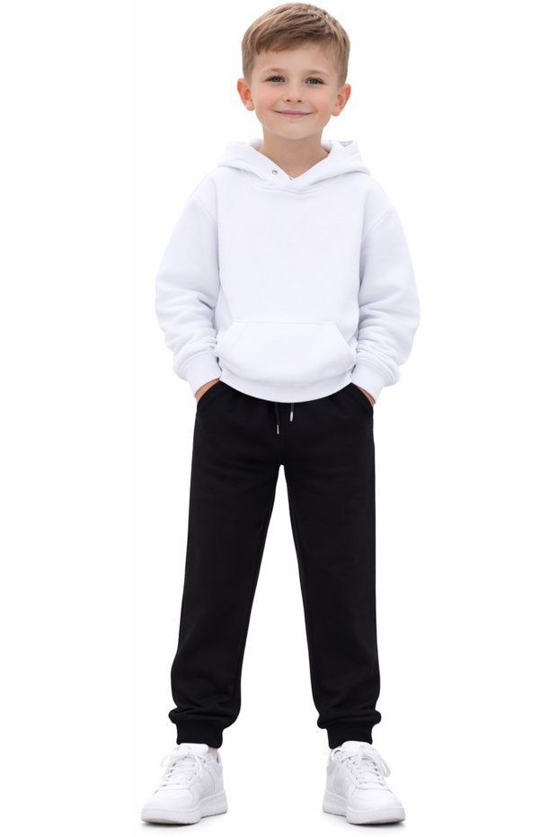 Boys/Girls Black Sweatpants with Zippered Pockets, Elastic Waist and Ankle Ties 3433