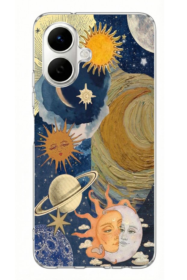 حافظة سيليكون مطبوعة بتصميم Universe Sun and Moon متوافقة مع Tecno Spark Go 2