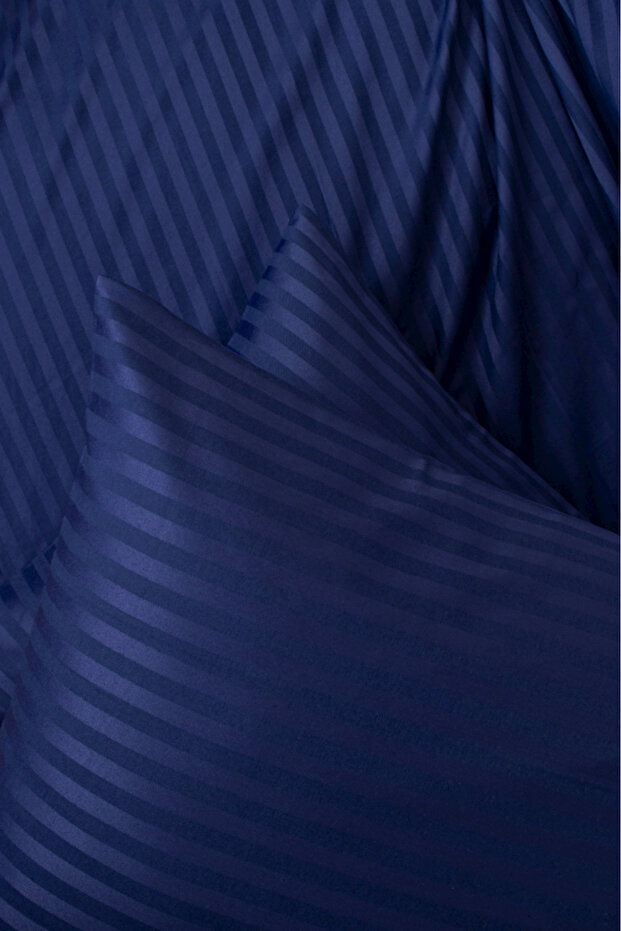 Double Premium Cotton Satin Striped Duvet Cover Set Navy Blue