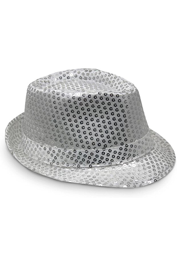 Disco Star Silver Sequined Fedora Hat Adult Size