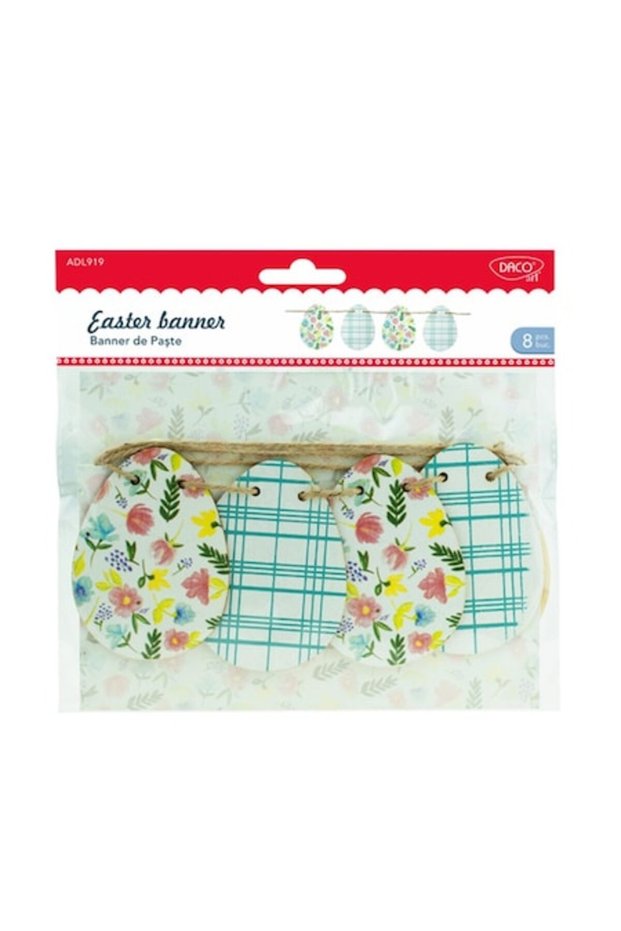Easter Banner Eggs DACO, 9 cm, 8 pcs/Set, Multicolor