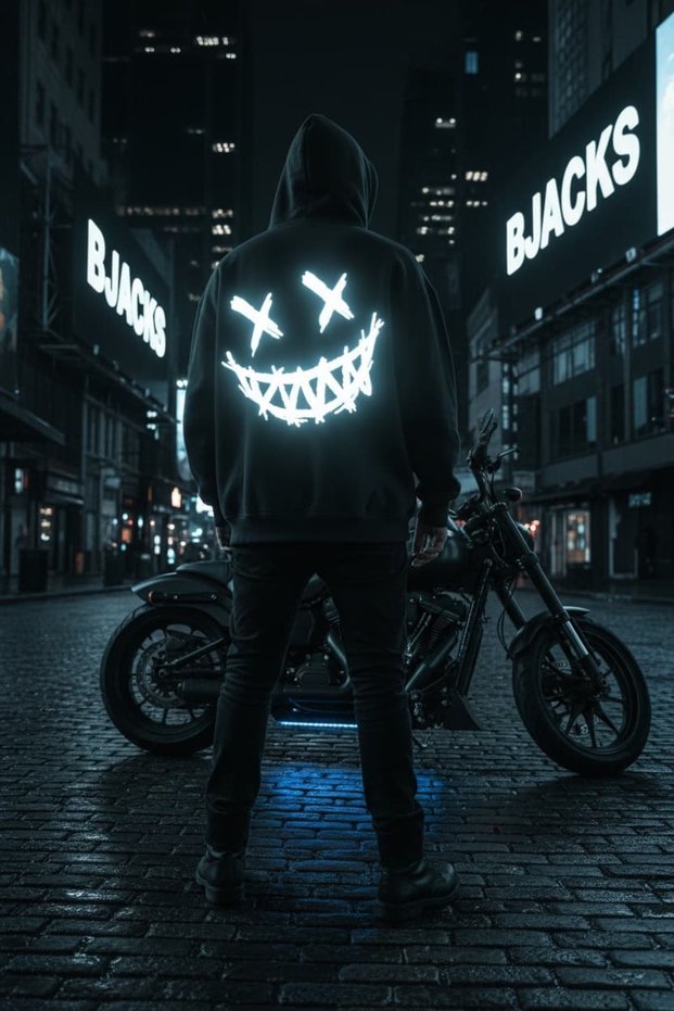 Night Smile Xd Front / Back Reflector Printed Premium Biker Hoodie