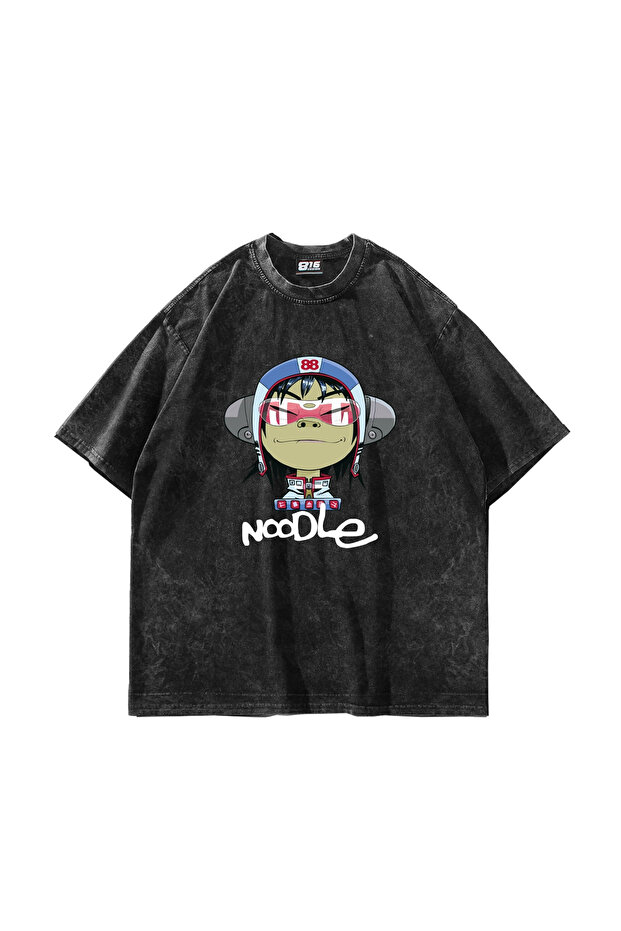 Gorillaz Noodle Printed Oversize Unisex Washable Black Tshirt