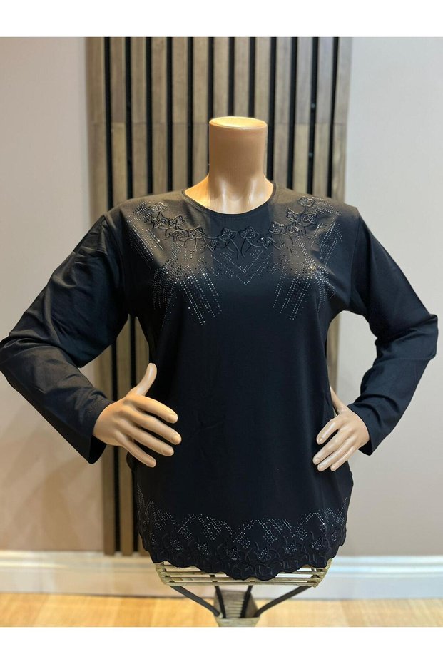 Women's Middle Age and Above Round Viscose Collar Skirt Embroidered with Stones Lycra Mother Combed Cotton