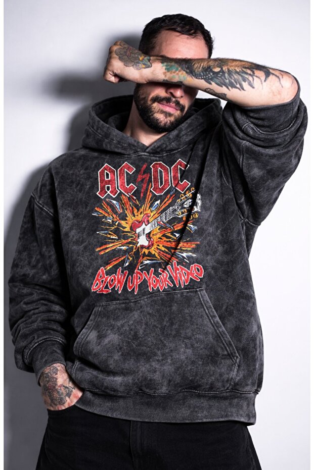 Unisex Oversize Ac-Dc Blow up Your Video Printed Hooded Washable Sweatshirt