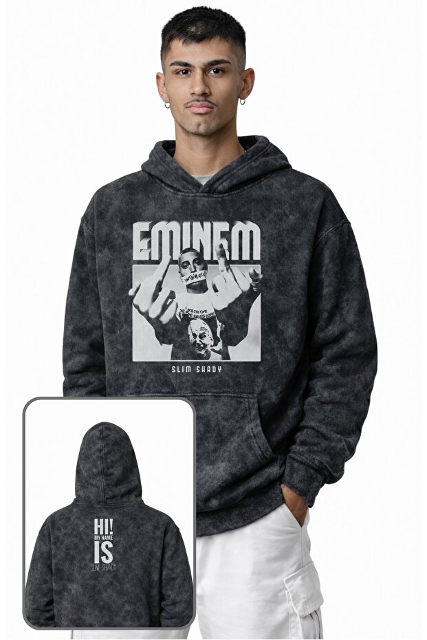 Unisex Eminem Slim Shady Back-Printed Washable Hooded Sweatshirt, Oversized Rap-Themed Hoodie