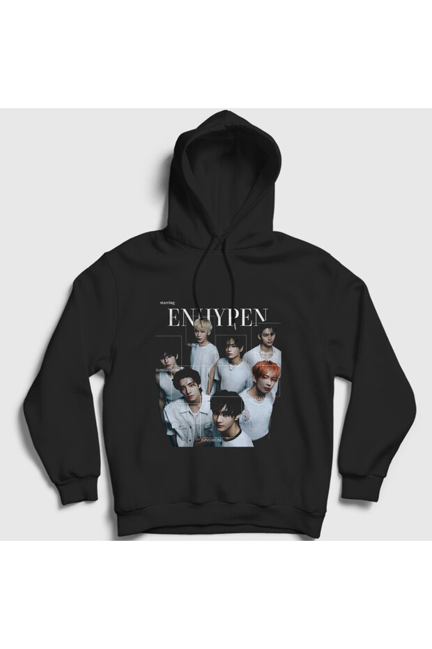 Unisex Black Starring K Pop Enhypen Hooded Sweatshirt 604701Tt