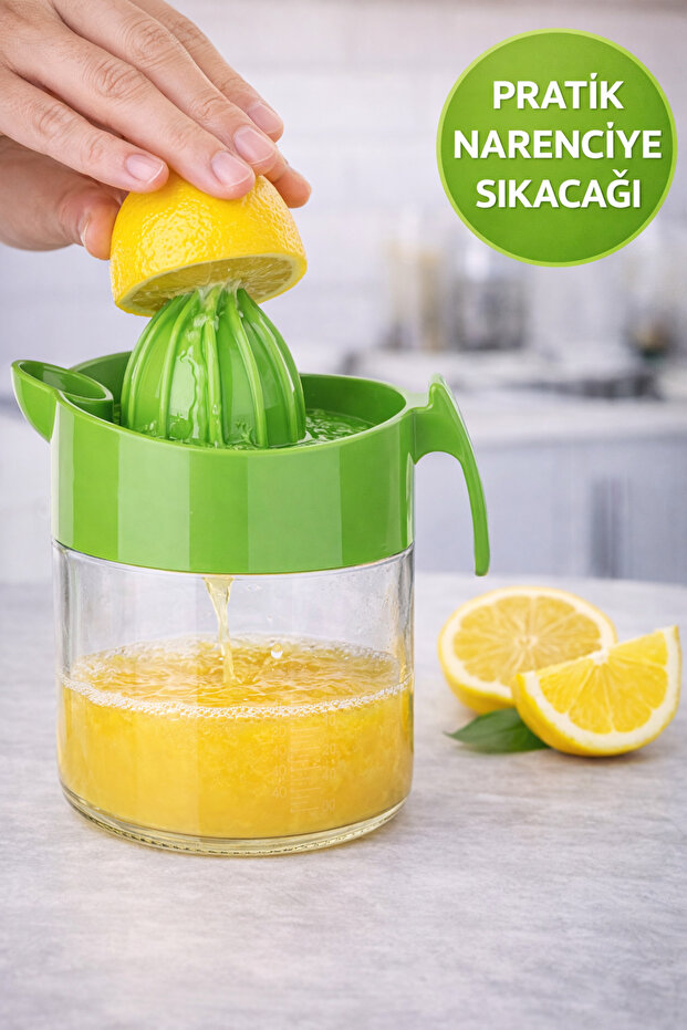 300 ml Manual Citrus Juicer Lemon Orange Squeezer with Bpa Free Glass Chamber Green