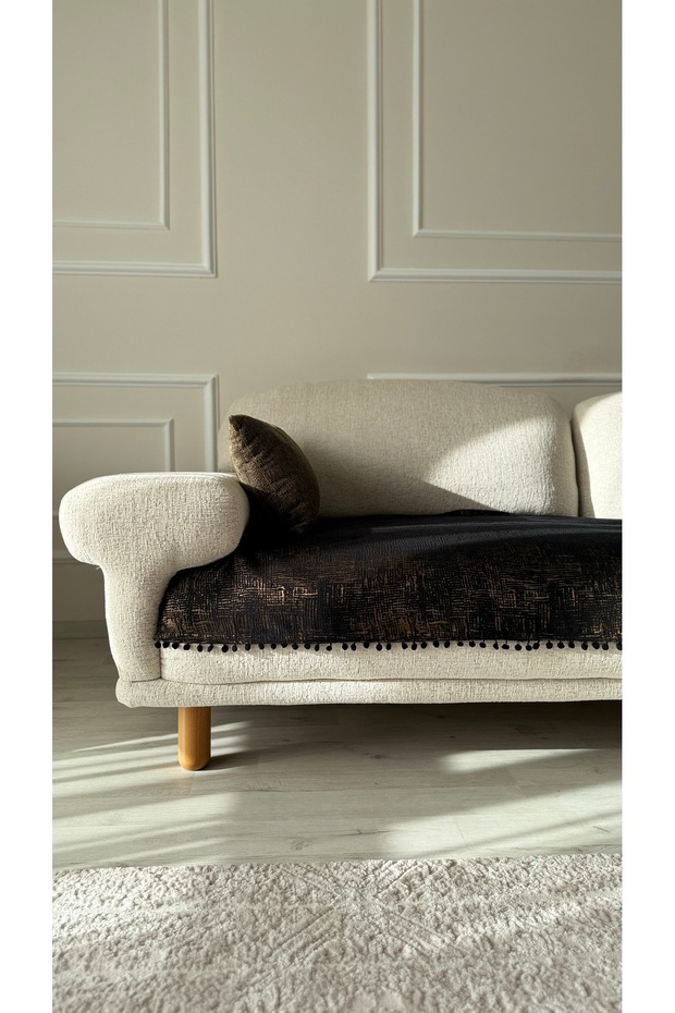 Pom-Pom Patterned Chenille Sofa Cover 90X200 – Decorative, Soft Textured, Stylish Living Room Cover