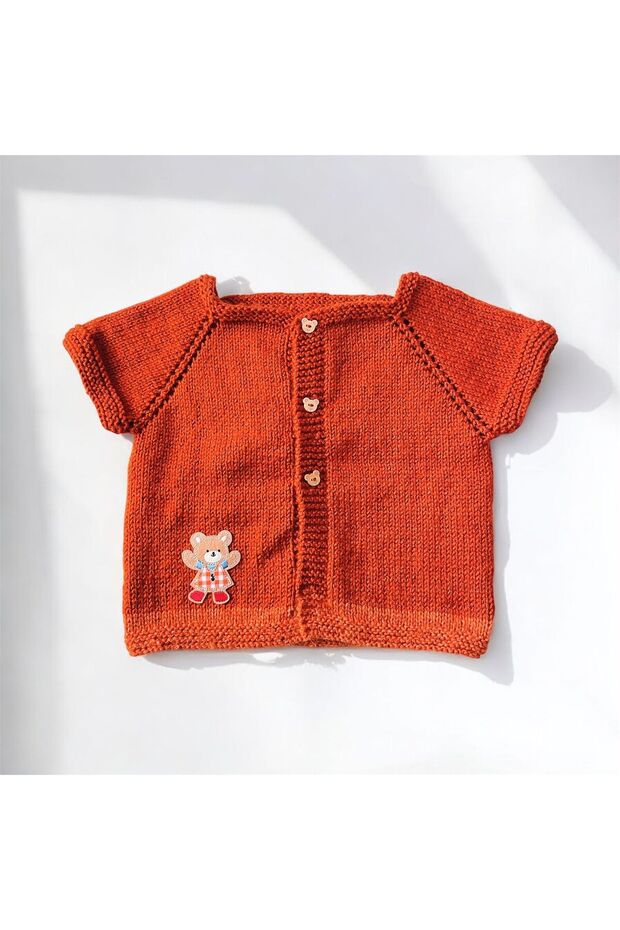 Baby Hand Knitted Vest Cinnamon Color with Bear Appliqué Detail 2-3 Years