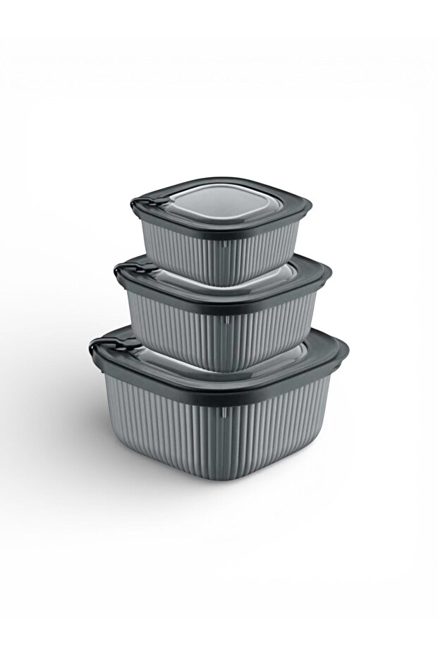 3 Piece Square Microline Storage Container Set (600-1100-1800 ml)