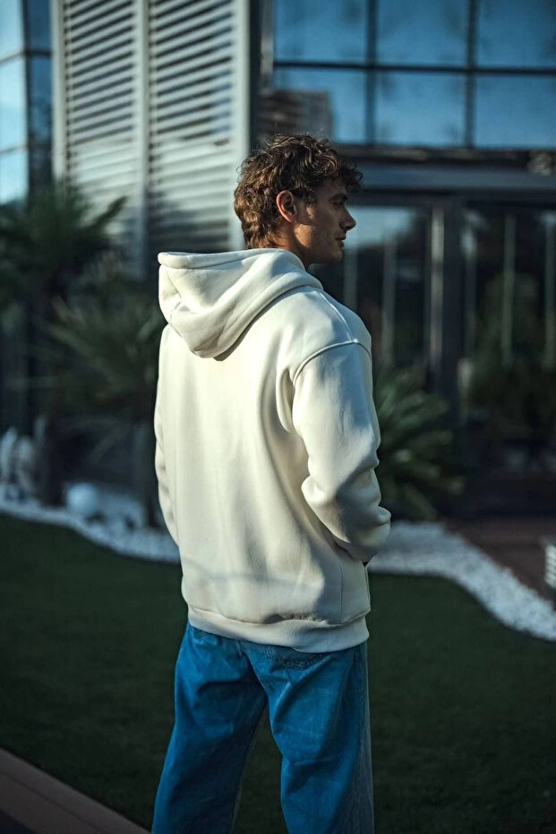 Three thread jersey hooded basic sweatshirt - white - 3