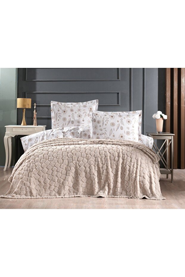 Rabbit Welsoft Puff Rabbit Feather Blanket 100% Cotton Duvet Cover Set