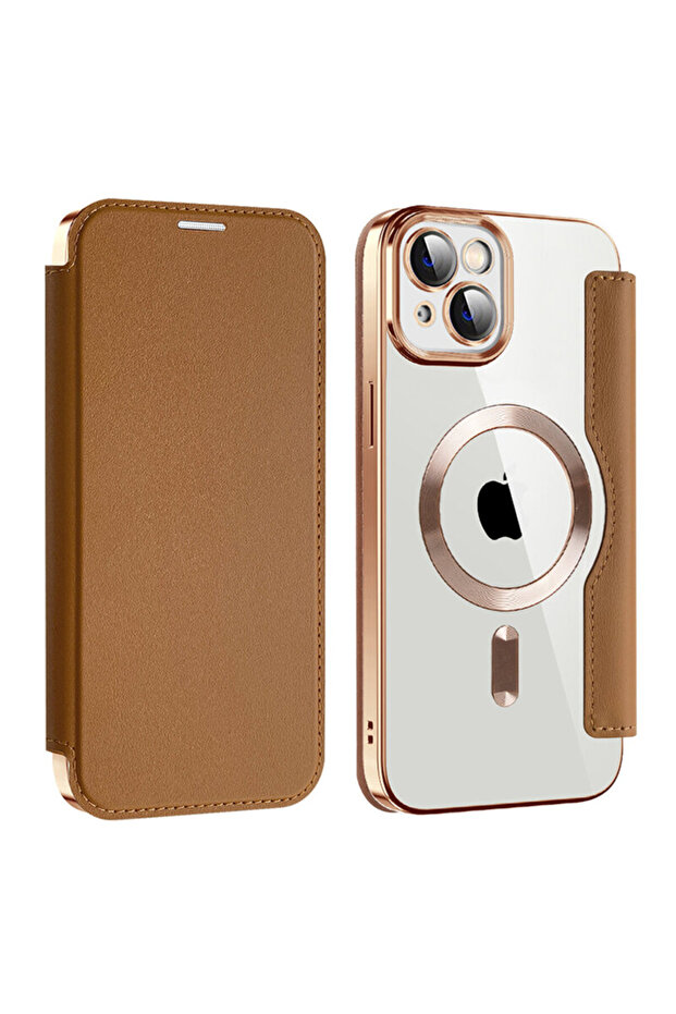 Husă tip carte SmartMag pentru iPhone 14, maro - 2