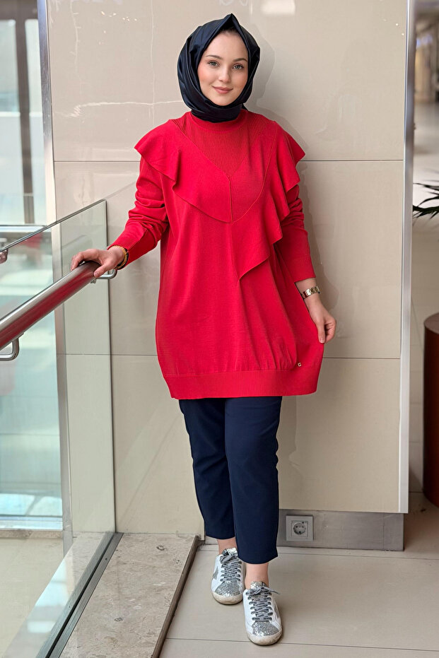 Dik Yaka Asimetrik Merserize Tunik - 3