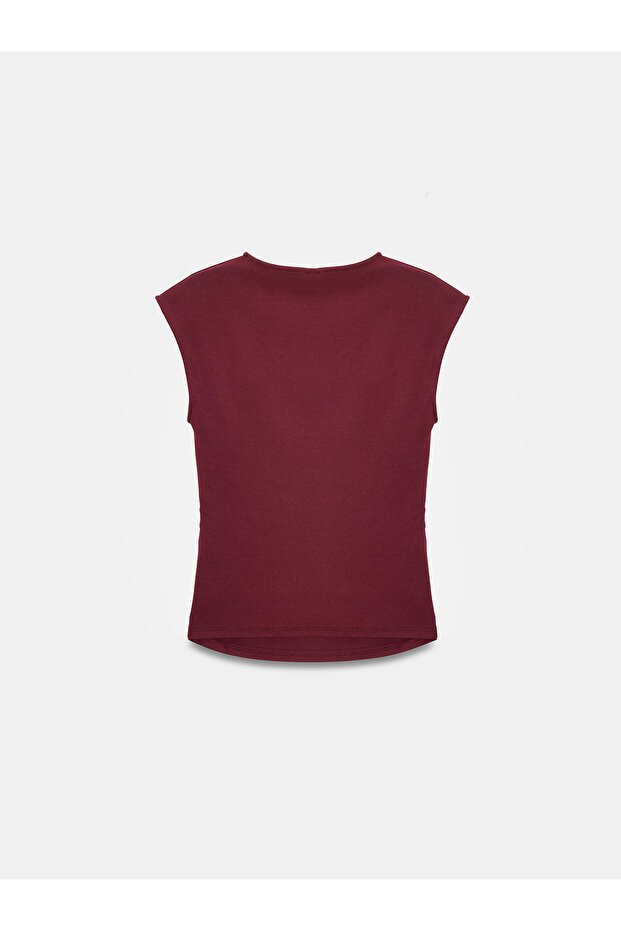 21054 Büzgülü Basic T-Shirt-Bordo - 6