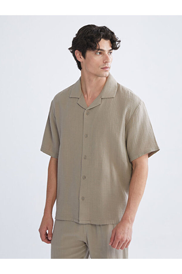 Timeless Clothing & Timeless Choices Comfortable Fit Cuban Roba Collar Short Sleeve Muslin Men's Shirt