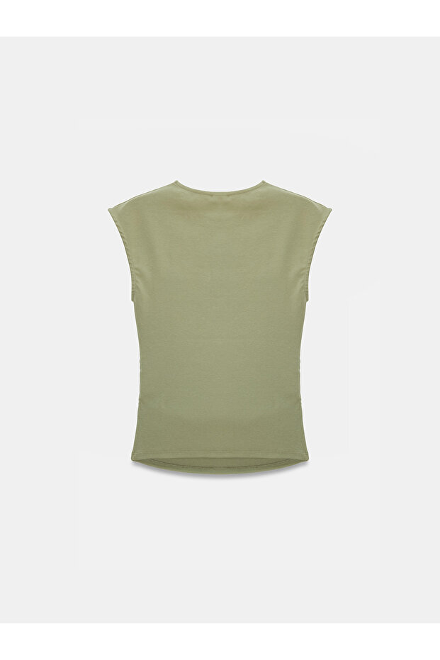 21054 Büzgülü Basic T-Shirt-Çağla - 6