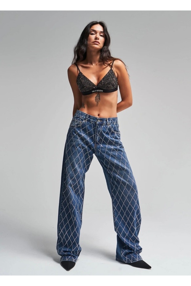 Taşlı Pantolon Mavi - 3