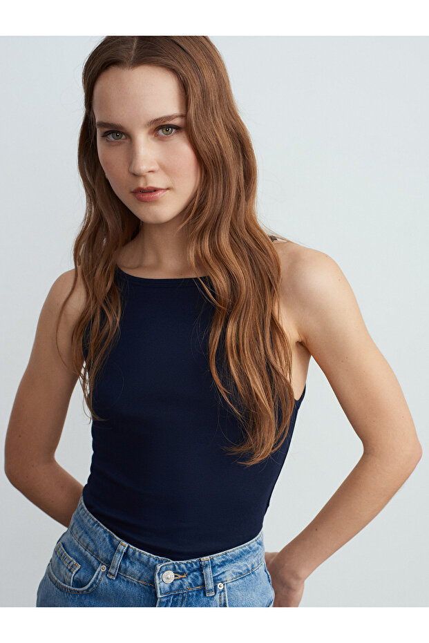 21048 Halter Yaka Top-Lacivert - 3