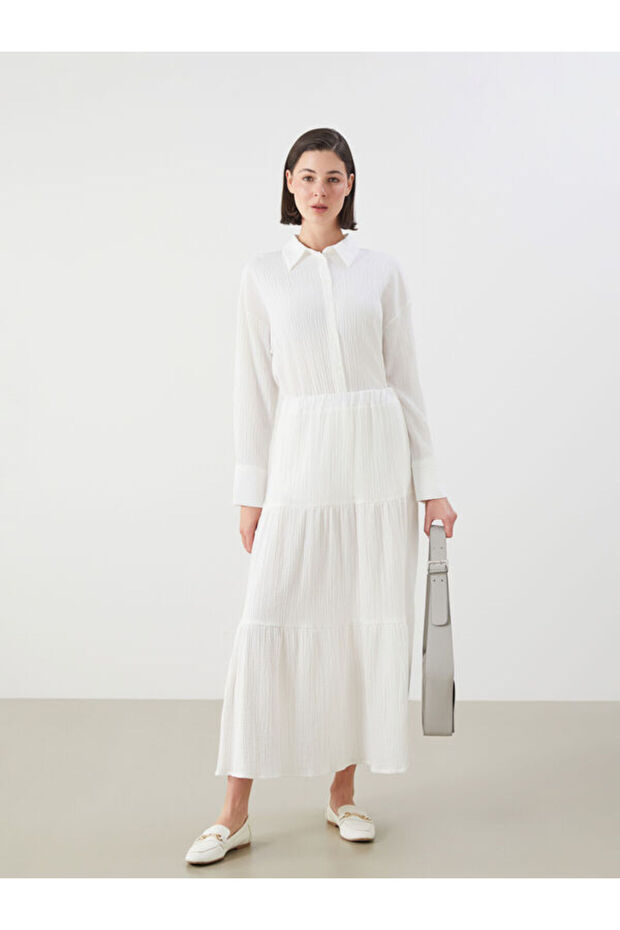 Textured Folded Muslin Skirt with Elastic Waist
